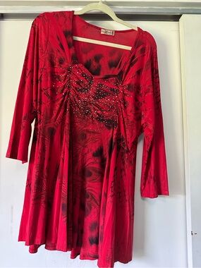 Red Embellished Women's Top